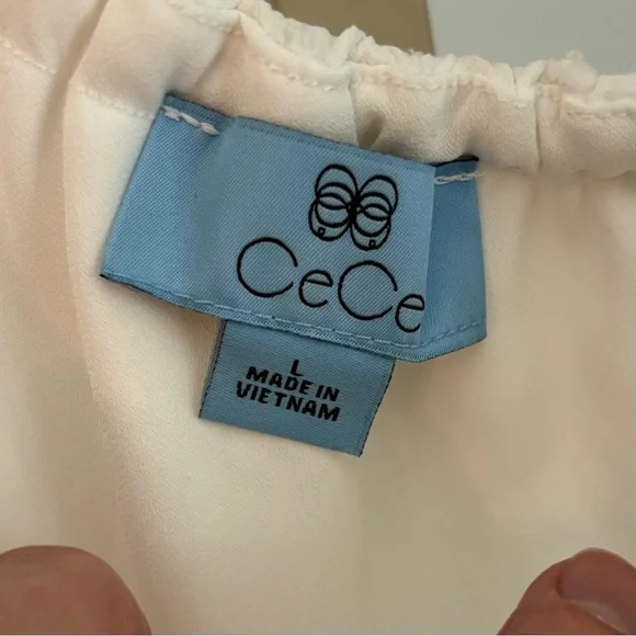 LAST CHANCE; CeCe White One Shoulder Chiffon Swiss Dot Dress, Large, NWT - Picture 7 of 10